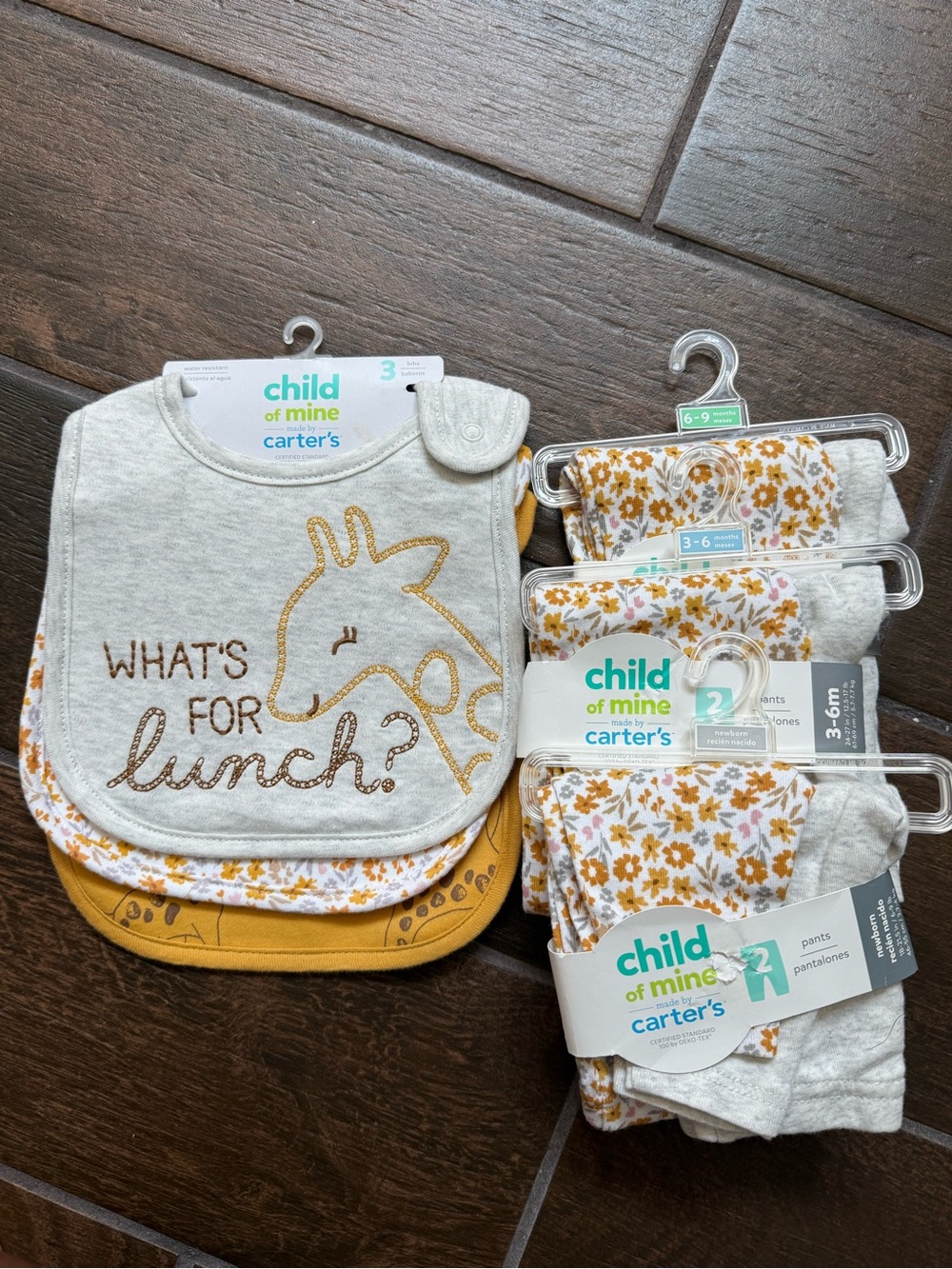 Carter's Child of Mine Bib and Floral Pants Sets- Mustard & White